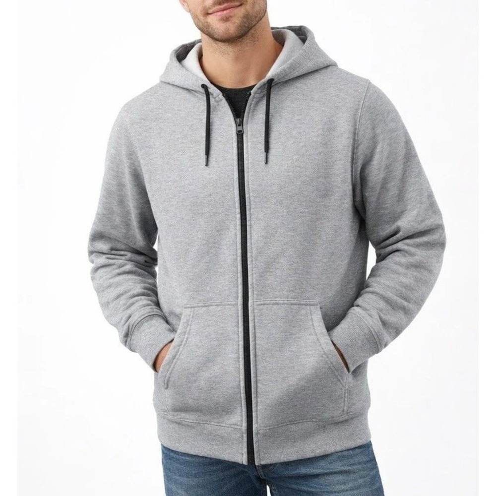 NWT Blue Ice Men's 2XL Heather Grey Fleece Lined Full Zip Hoodie Cotton Blend